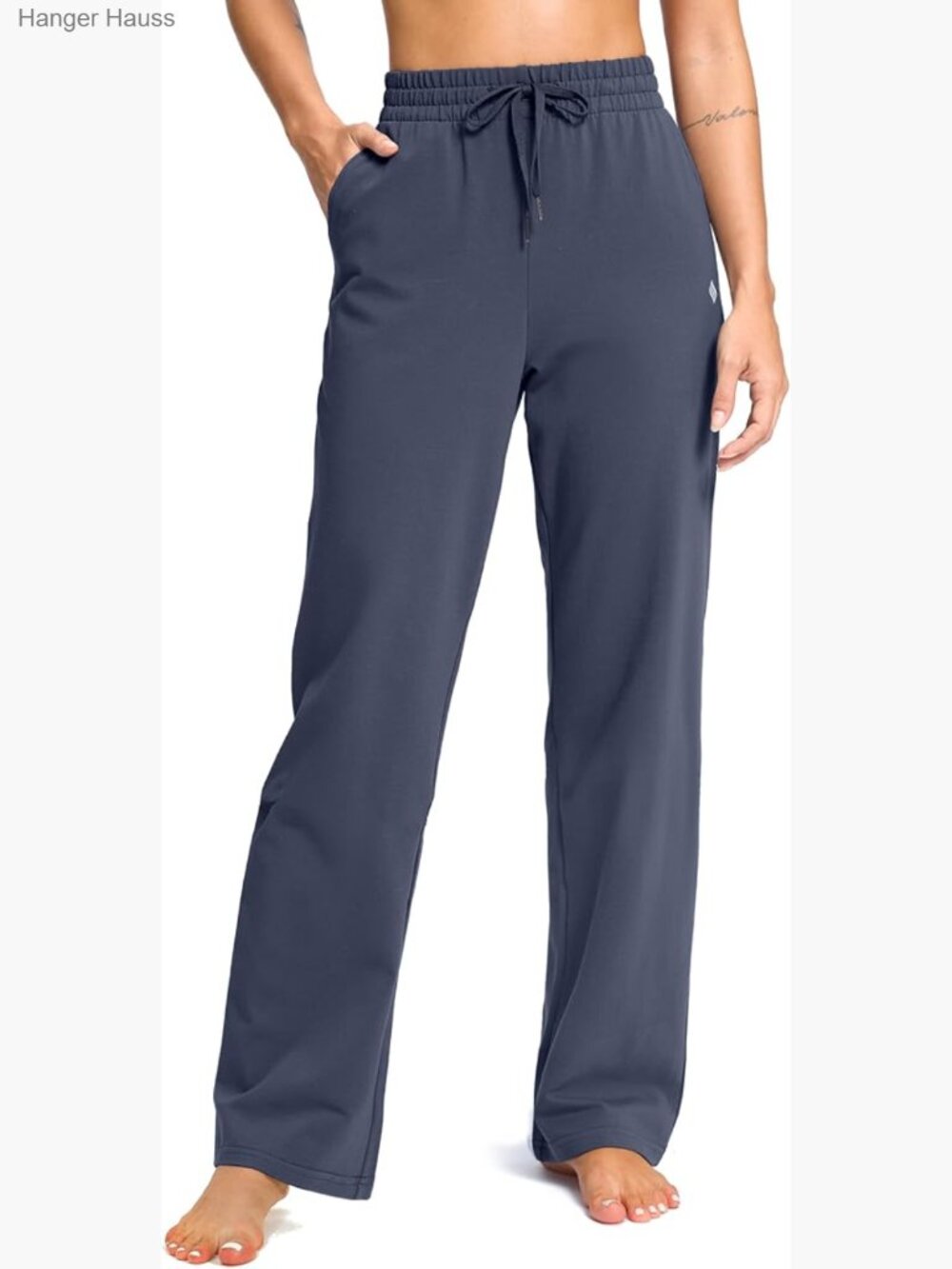 Tall Women's Cotton Sweatpants with Pockets, Open Bottom, Yoga Lounge Casual